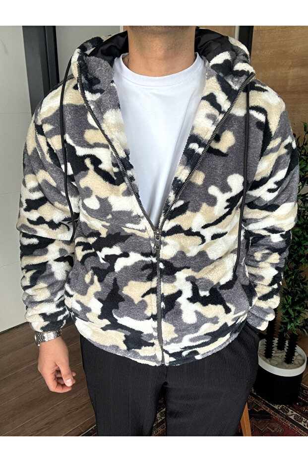 معطف منقوش بقلنسوة وبطانة من القطيفة قصة فضفاضة - 4