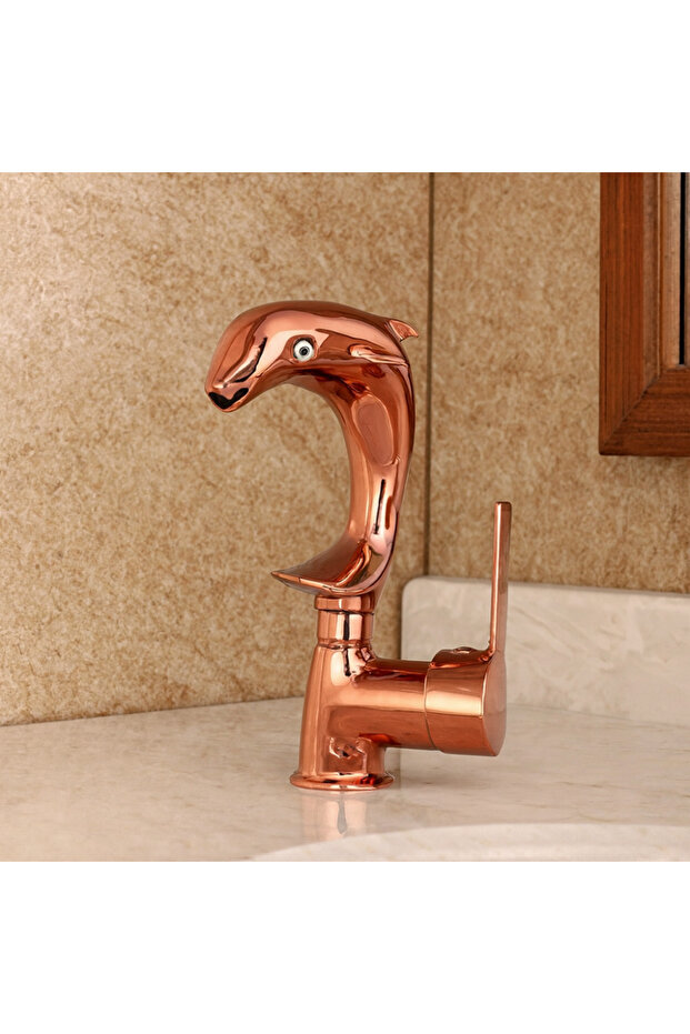 Dolphin Rose Gold Copper Sink Faucet – Dolphin Shaped, Luxurious Design, Water Saving