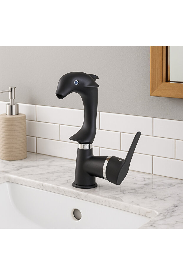 Dolphin Matte Black Sink Faucet – Dolphin Shaped, Modern Design, Water Saving