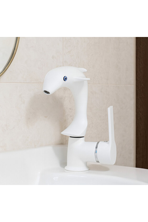Dolphin Matte White Sink Faucet – Dolphin Shaped, Modern Design, Water Saving