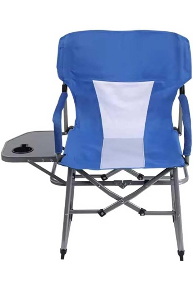 Portable Folding Director Chair with Side Table, Blue and White