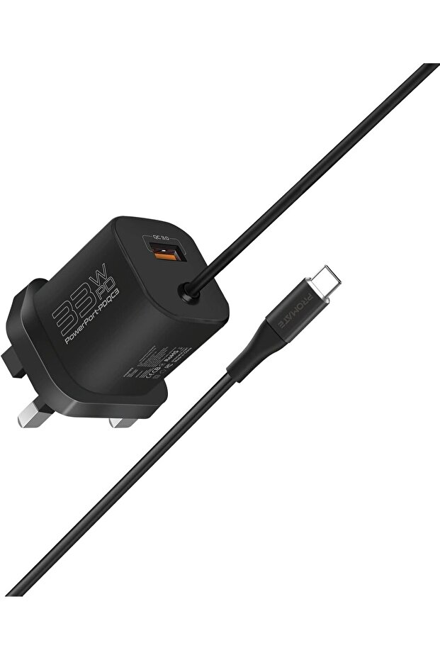 USB-C Charger, Premium 33W Power Delivery Wall Adapter with 22.5W Quick Charge 3.0 Port, In-