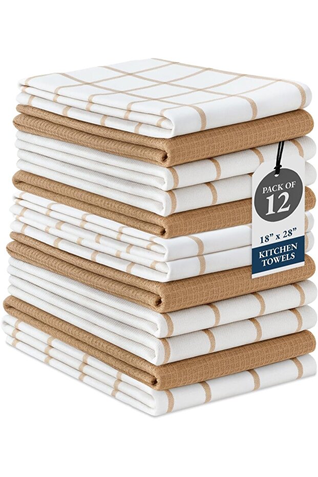 Kitchen Towels & Dishcloths Set of 12-100% Cotton, Quick-Drying, Absorbent Dish & Tea Towel