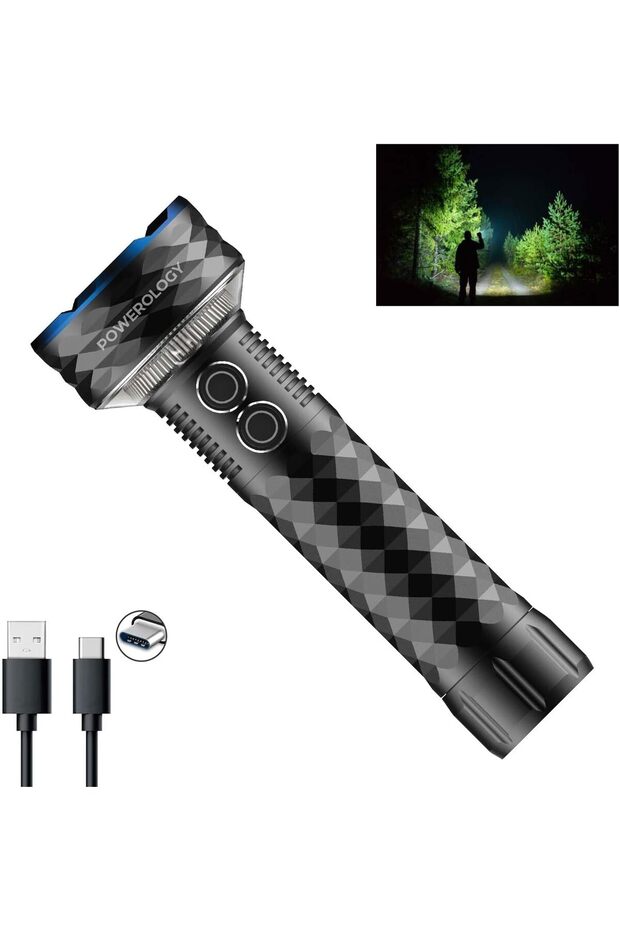 مصباح يدوي LED قابل لإعادة الشحن ومصباح عمل مع مؤشر ليزر - 2