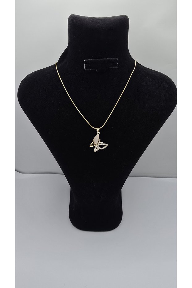 Stainless Steel Gold Color Butterfly Model Zircon Stone Necklace