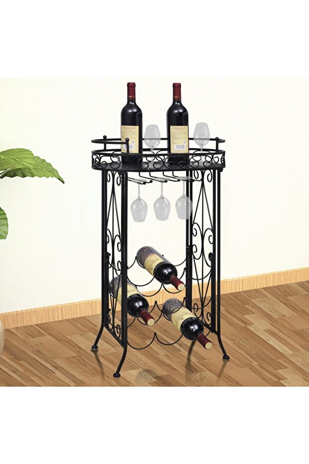 Wine Rack with Glass Holder for 9 Bottles Metal