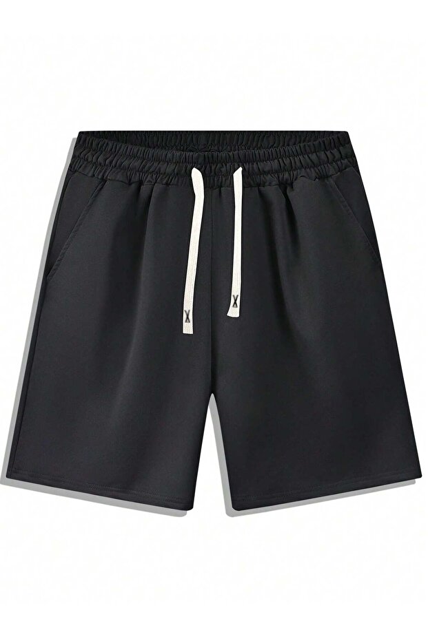 Men's Combed Cotton Pocketed Lace-Up Shorts