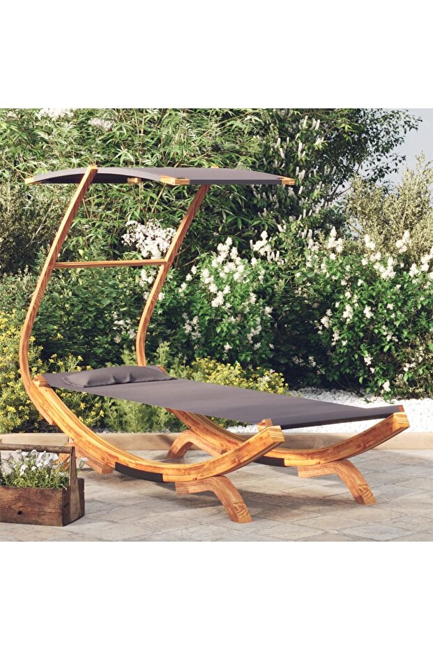 Outdoor Lounge Bed with Canopy 100x190x134 cm Solid Bent Wood Anthracite