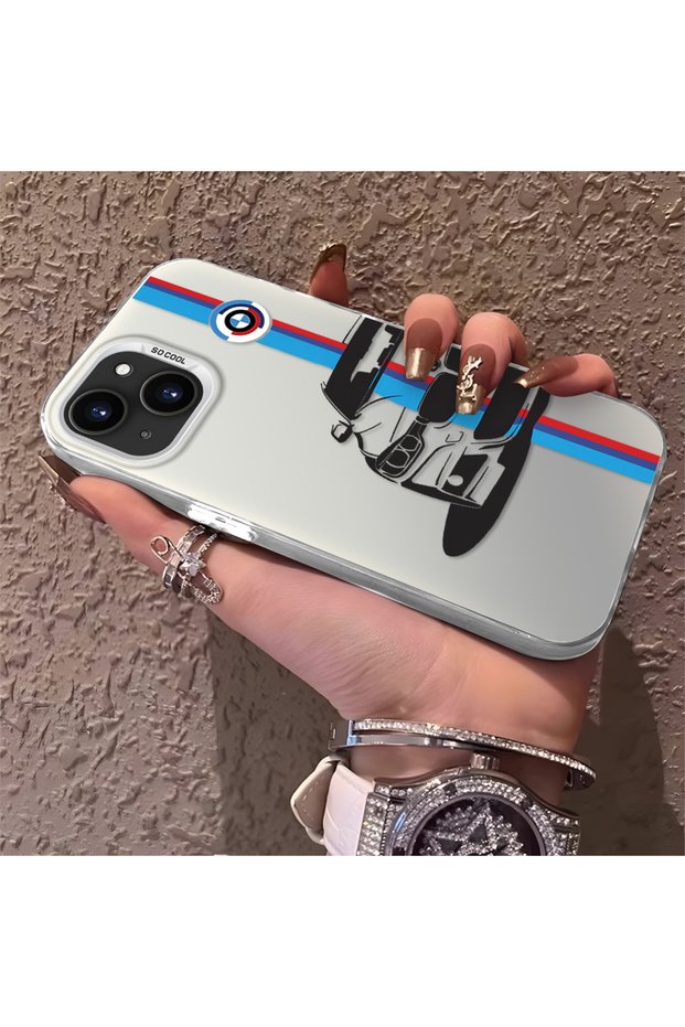 حافظة هاتف رفيعة من السيليكون بنمط BMW متوافقة مع iPhone 14 Plus/15 Plus