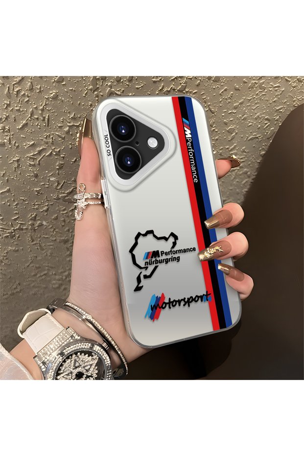 iPhone 16 Compatible Bmw Patterned Silicone Edge Hard Back Anti-Fall Phone Case