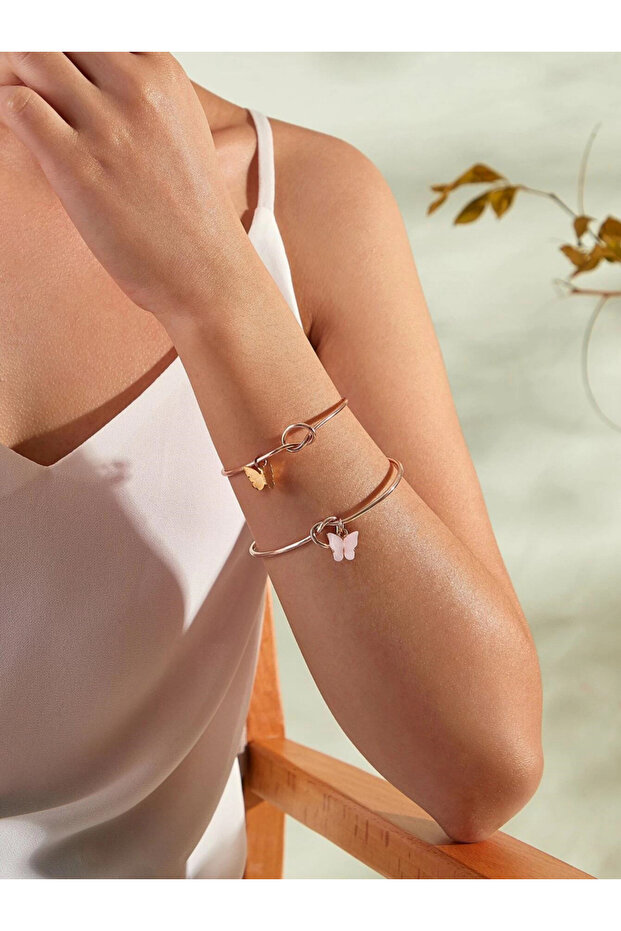 Set of 2 - Butterfly Decor Cuff Bracelets