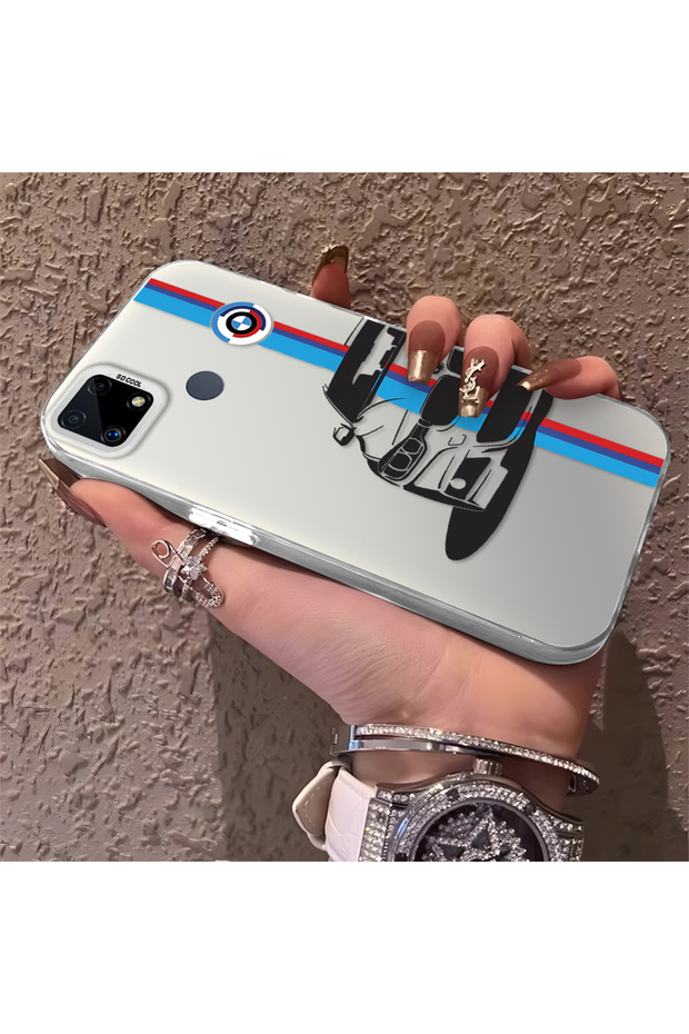 Bmw Patterned Silicone Edge Hard Back Slim Phone Case Compatible with Realme C15