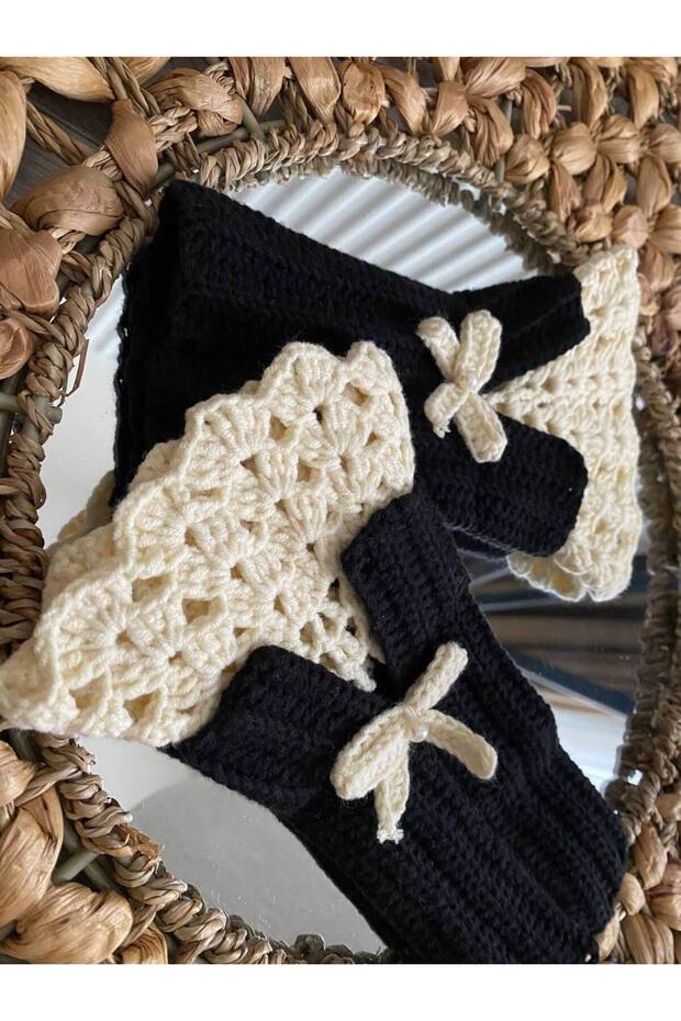 Vintage Örgü Dantel Eldiven , Bileklik - 2