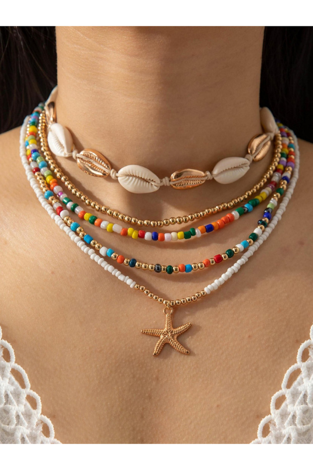 Pack of 5 - Colorful Layered Beaded Necklaces