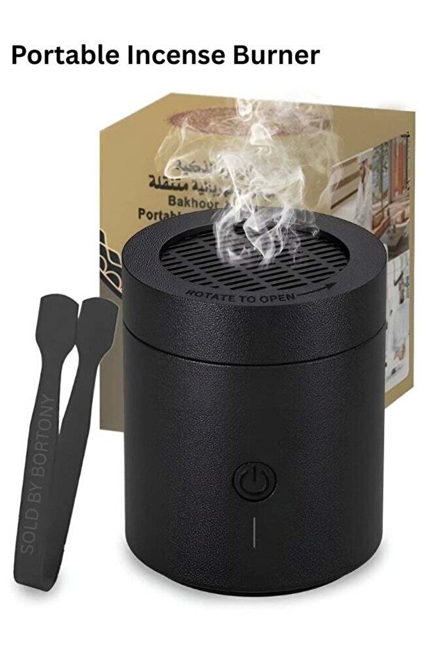 Portable Electronic Bakhour Burner with Rotating Head, Car Bakhoor 2000mAh Rechargeable Incense Diffuser