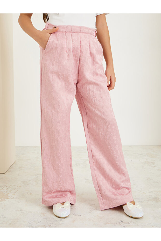 Girls Light Pink Jacquard Wide Leg Pants