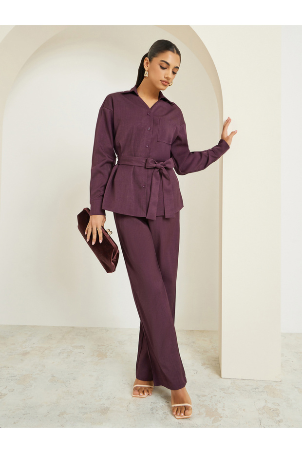 Women Burgundy Wide Leg Pants
