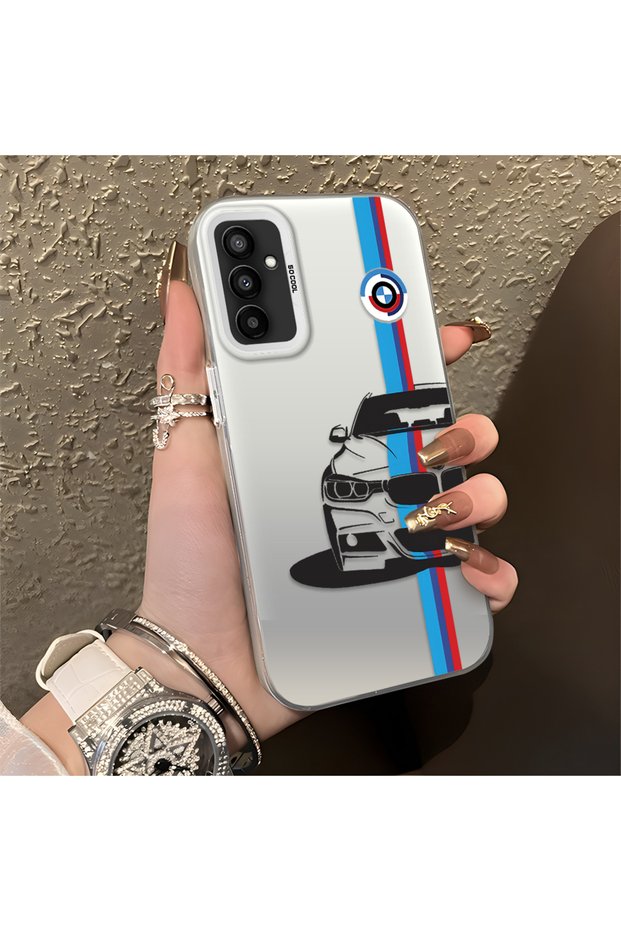 Samsung Galaxy M23/M13 Compatible Silicone Edge Hard Back Anti-Fall Phone Case Bmw Patterned