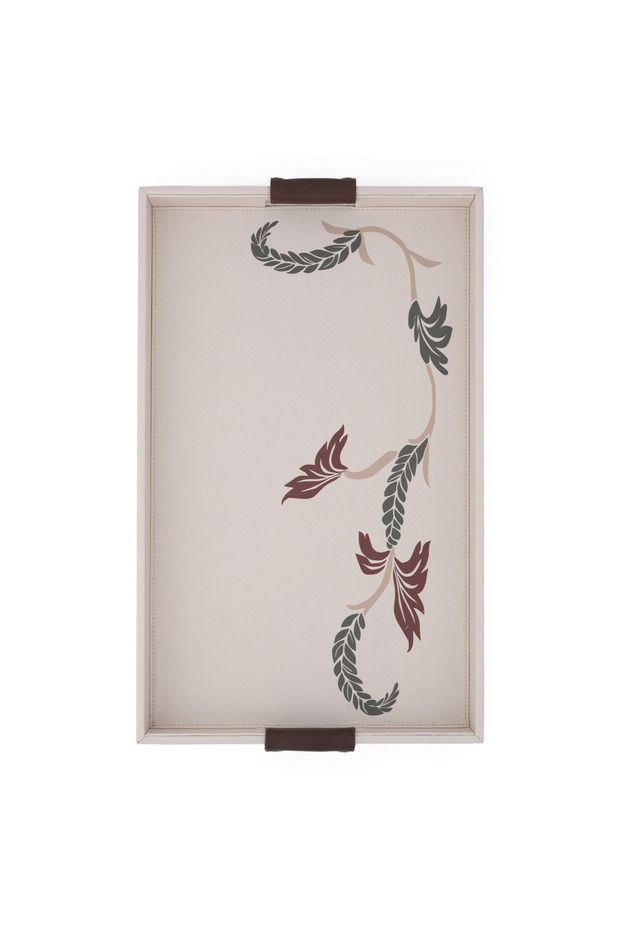 صينية تقديم بيج مزينة بنقوش زهرية - 3