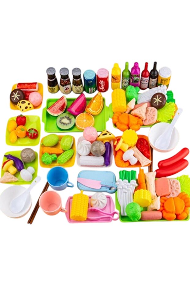 100 PC Play Food Set Pretend Play for Kids Kitchen Accessories Toy Food Set Plastic Fruit Vegeta