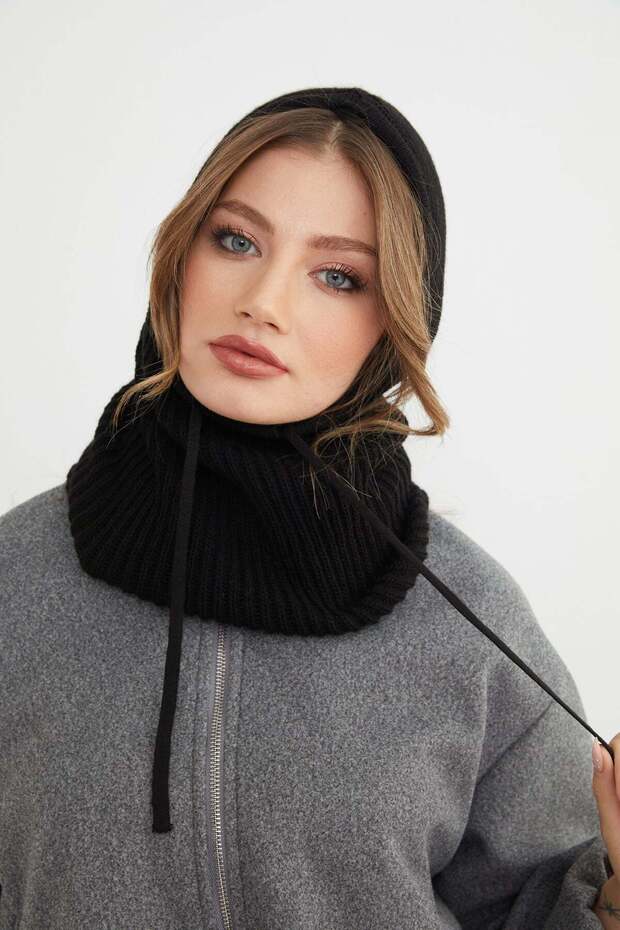 Basic Bağcıklı Triko Balaklava Bere - 4