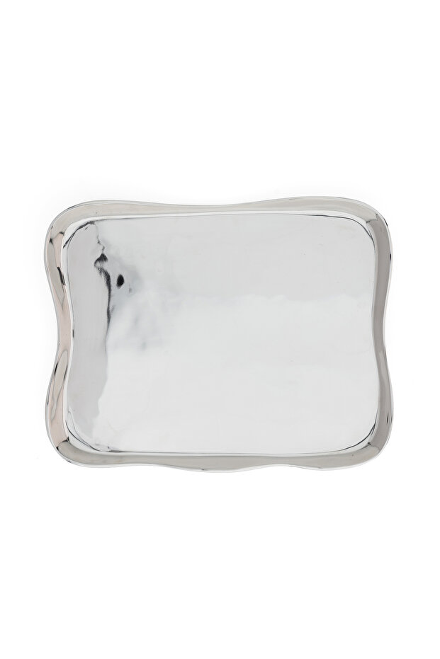 صينية تقديم فضية بحواف مموجة - 3