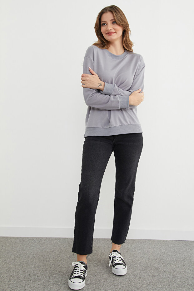 Basic Bisiklet Yaka Sweatshirt - 3