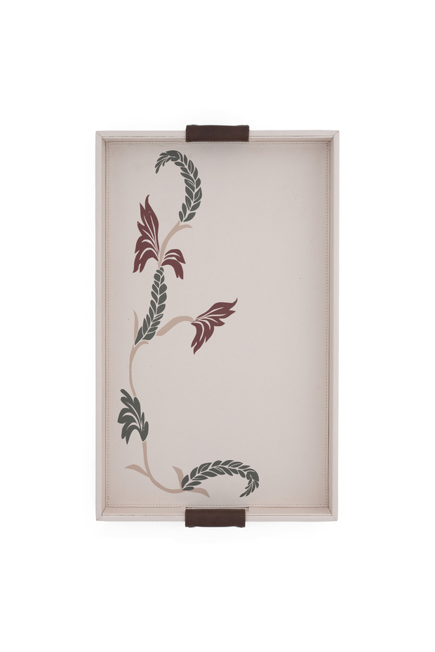 صينية تقديم بيج مزينة بنقوش زهرية - 1