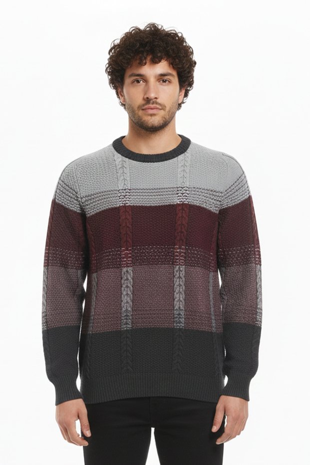 Men's Crew Neck Color Block Sweater
