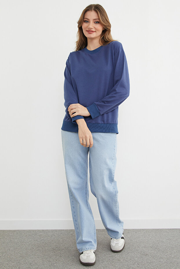 Basic Bisiklet Yaka Sweatshirt - 3