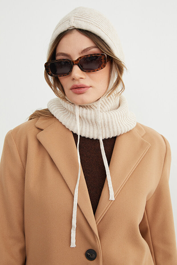 Basic Bağcıklı Triko Balaklava Bere - 4