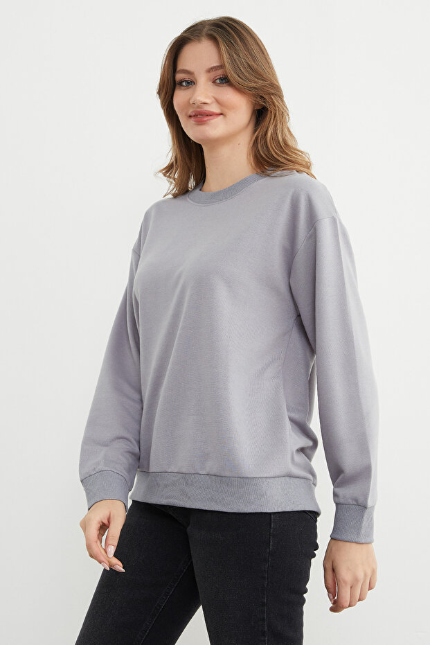 Basic Bisiklet Yaka Sweatshirt - 4