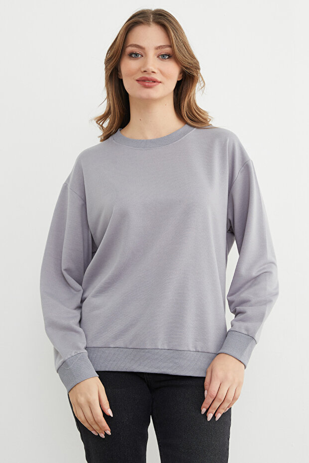 Basic Bisiklet Yaka Sweatshirt - 2