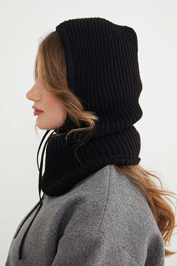 Basic Bağcıklı Triko Balaklava Bere - 5