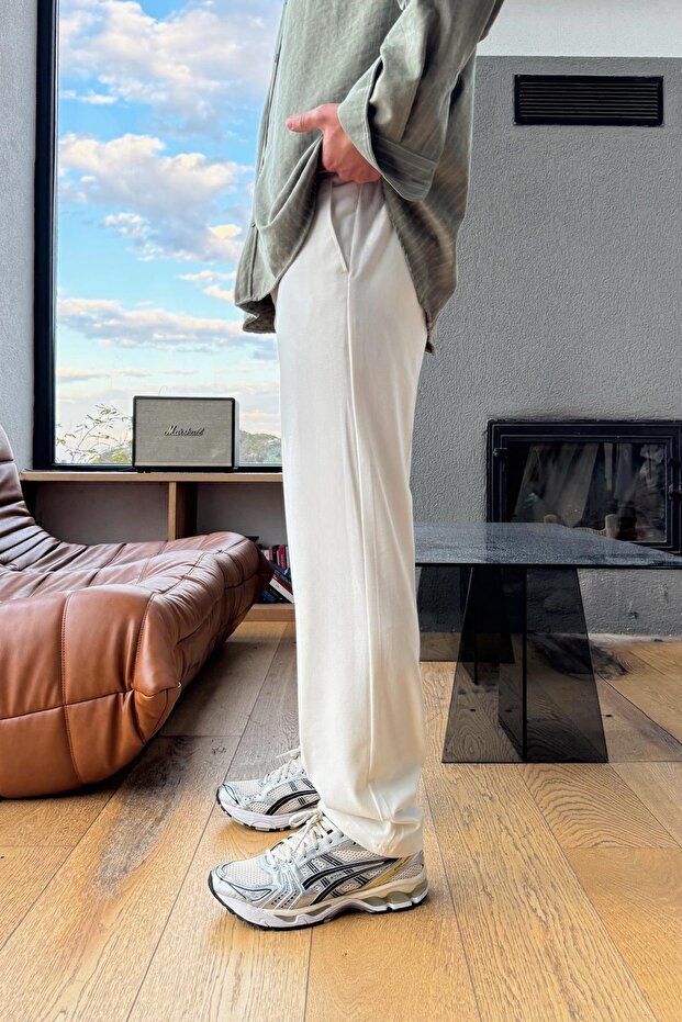 Basic Regular Pantolon Beyaz - 3