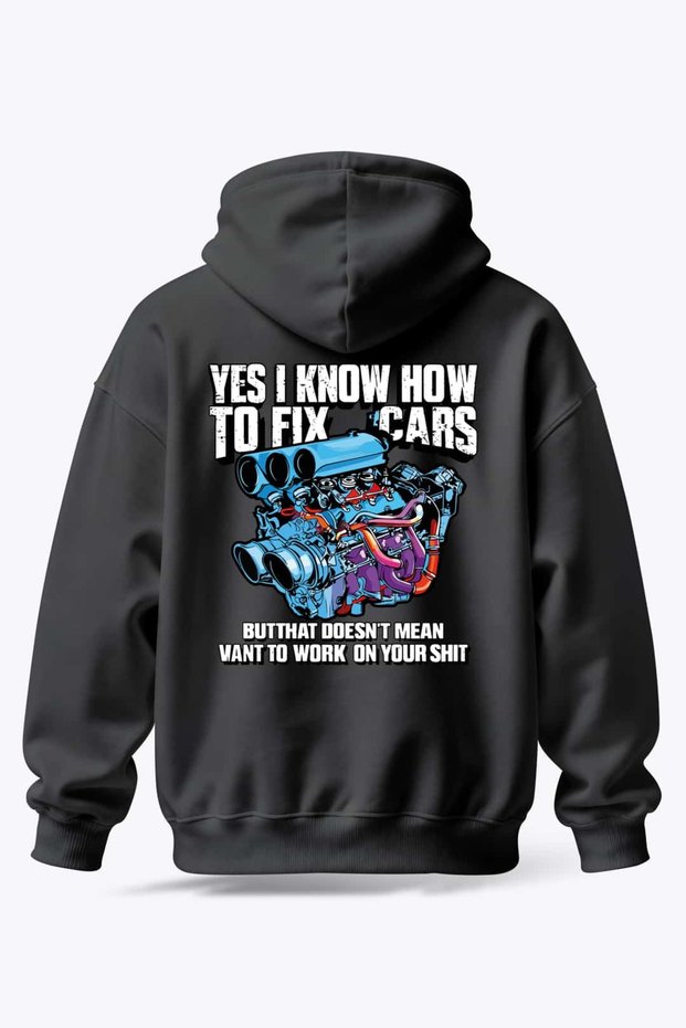 Fix Cars Hooded Hoodie – Motor Block Printed Mechanic Streetwear Sweatshirt