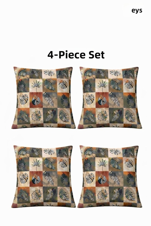 Digital Printed Double-Sided Cotton Throw Pillow Cover – Hidden Zipper, Lined (45×45 cm) Set of 4