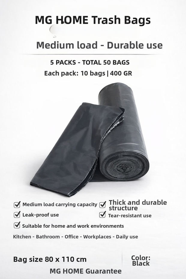 5 Packages 🖤 10 Pieces in the Package 🖤 Total 50 Pieces 🖤 400 Gr 🖤 Garbage Bag 80 X 110 Medium Duty Garbage Bag