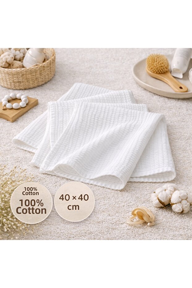 Muslin 3-Piece Cloth 100% Cotton (2 Layers) 40 X 40 cm White