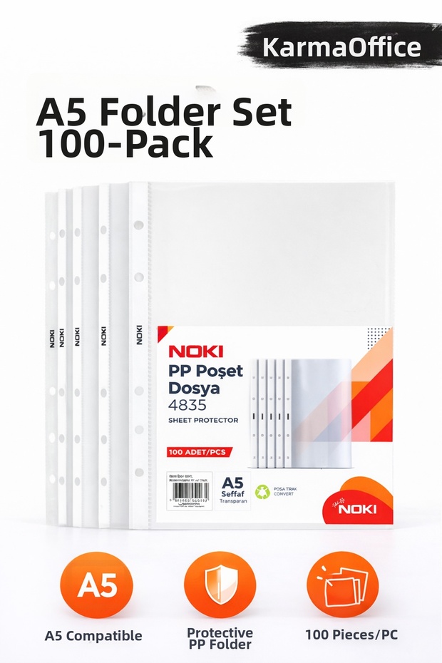 حقيبة ملفات A5 تحتوي على 100 قطعة - ملف حماية شفاف من البولي بروبيلين - 1
