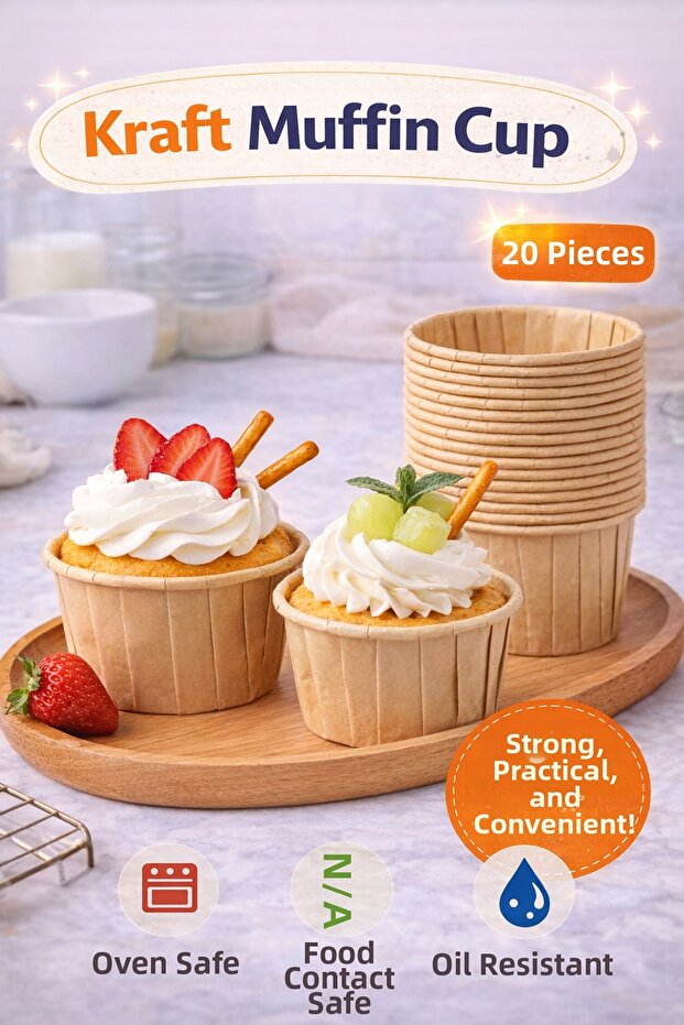 20 Pcs Kraft Muffin Cupcake Mold Cake Capsule Natural Cake Mold, Safari Concept, Airfryer Compatible