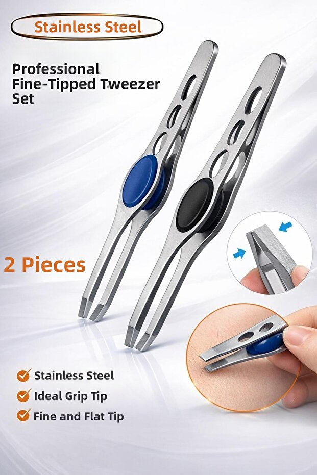 Tweezers Stainless Grip Fine Tip Straight Pro Tweezers (2 Pcs)