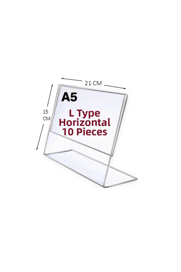 (10Pcs) A5 L-Type Horizontal Tabletop Transparent Plexiglass / Display Stand - Price Holder - Menu Holder - Brochure Holder