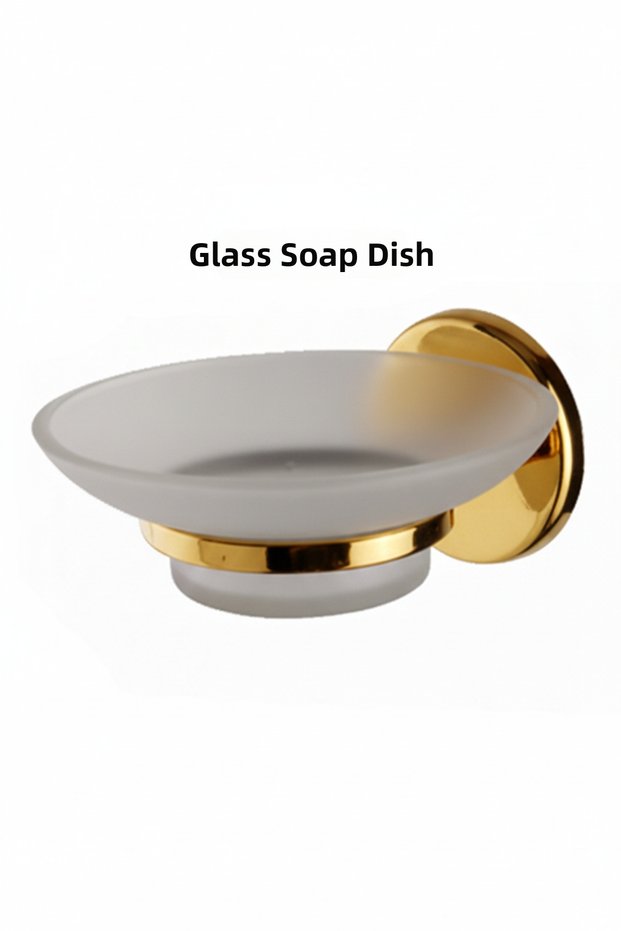 Soap Dish with Glass Bowl, Gold Color