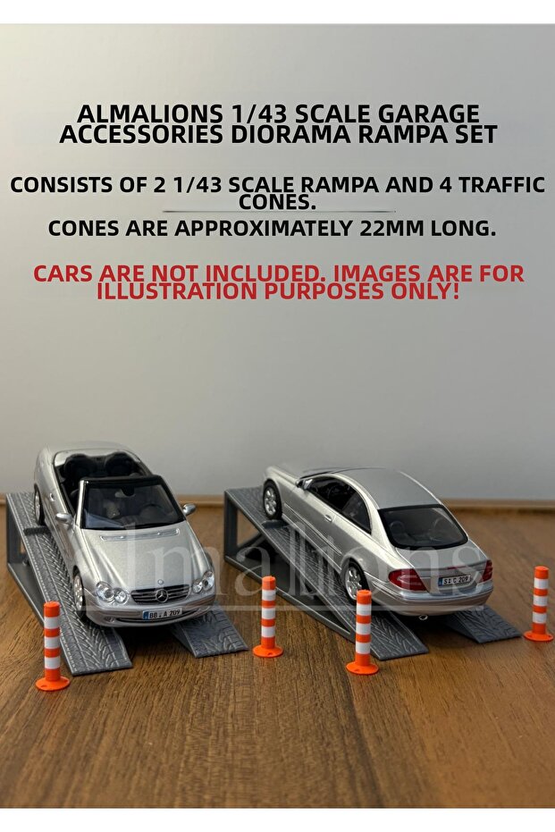 1/43 Scale Diaroma Vehicle Ramp 2 Pieces + 4 Pieces Kuka Garage Accessories - Silver Gray