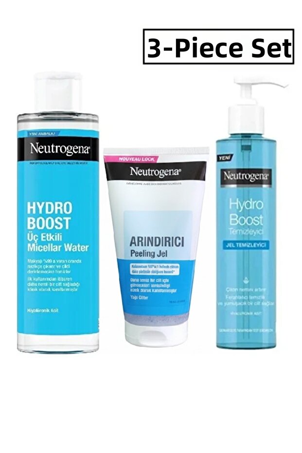 Hydroboost Makeup Remover Water, Purifying Exfoliating Gel, Revitalizing Peeling - Set of 3