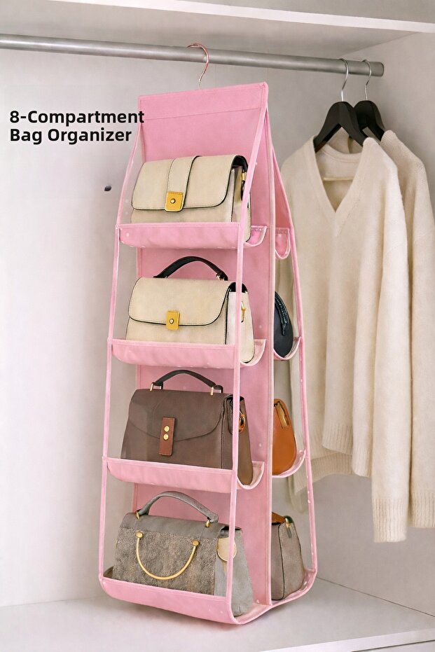 8-Pocket Pink In-Cabinet Bag and Shoe Organizer 110X37