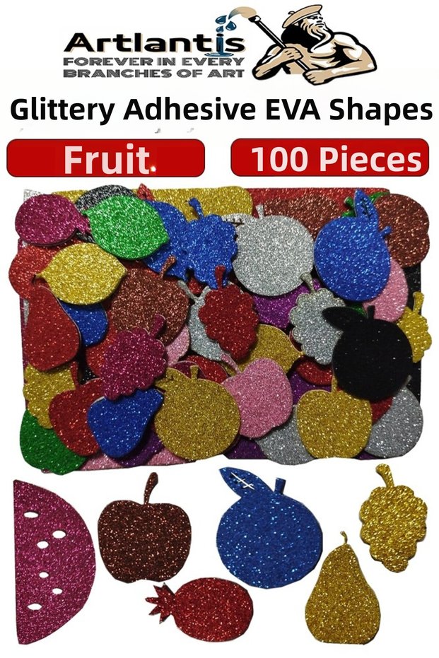 Shaped Glitter Eva Adhesive Fruit 1 Pack of 100 Self-Adhesive Glitter Eva Sticker Preschool