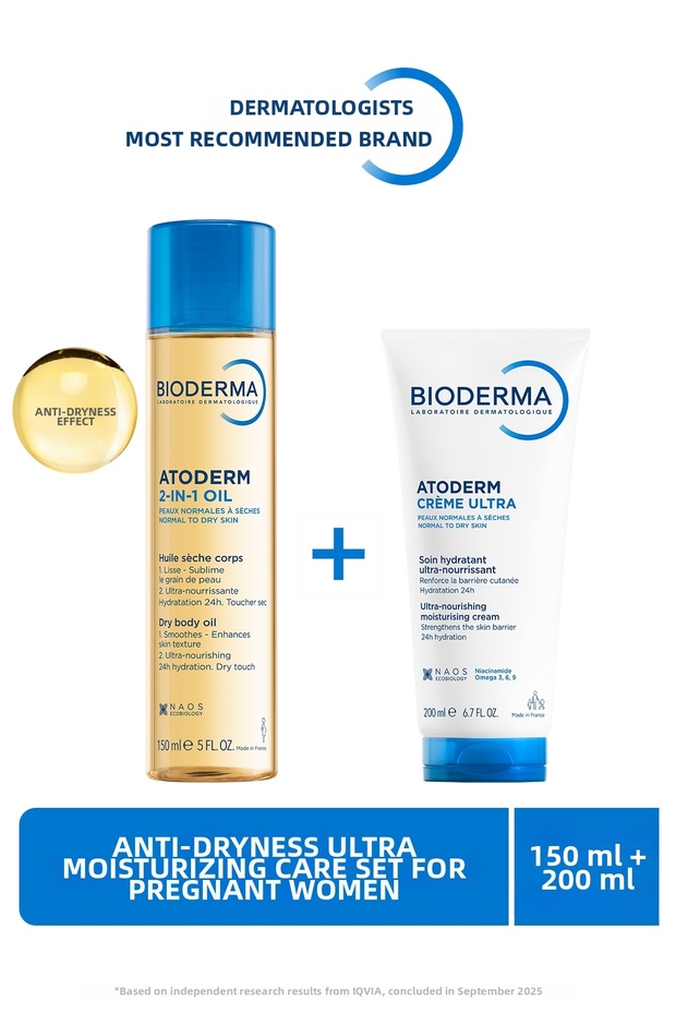 Atoderm Dry Skin Moisturizing Face, Body Cream and Anti-Stretch Mark Skin Care Oil for Pregnant Women