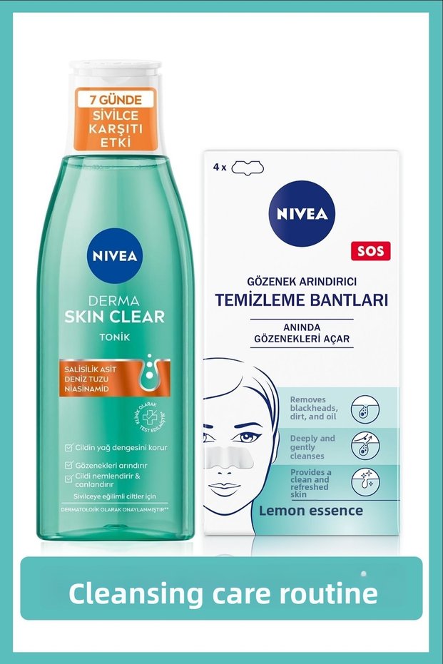 Anti-Acne Purifying Tonic Derma Skin Clear 200ml and Blackhead Remover Nose Strip Set